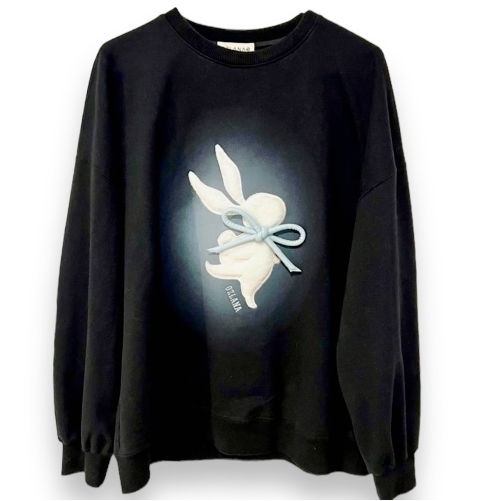 OZLANA AUSTRALIA 💥RARE💥 Black 3D Textured Bunny Rabbit Bow Pullover Sweatshirt